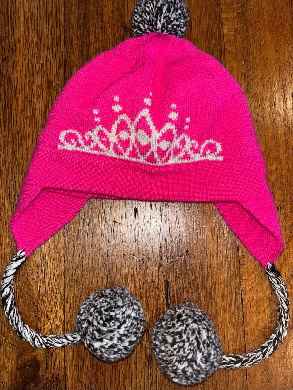 Kate Spade Princess Pink Knit Earflap Beanie with Pom-Poms Wool